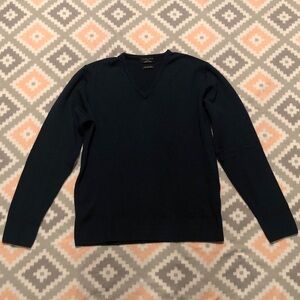 Zara Man Navy Blue 100%Wool V-Neck Sweater Size Medium